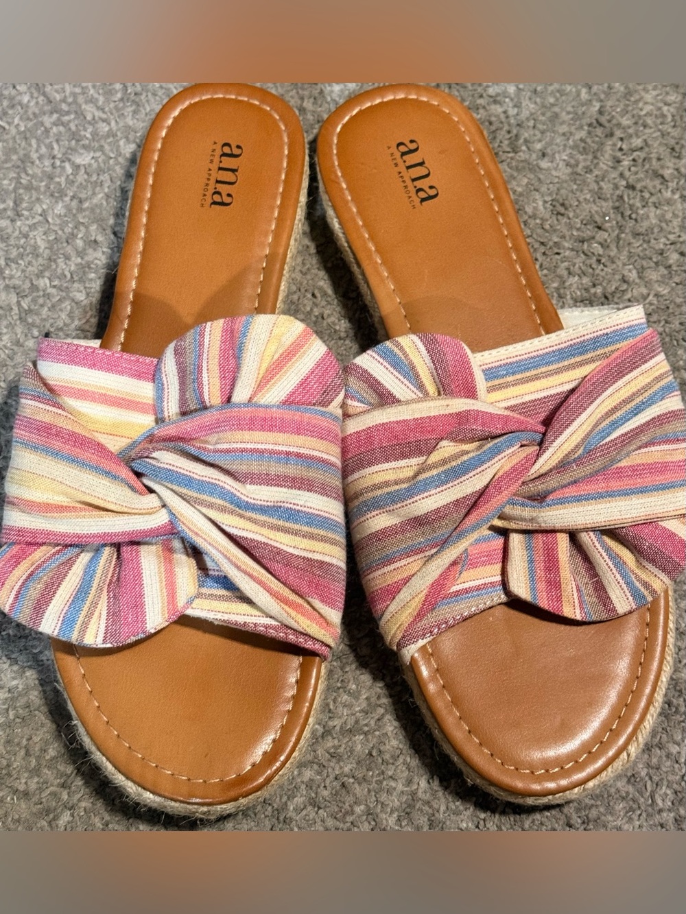 a.n.a Multistripe Knot Slide Sandals - Pink, Blue, Cream